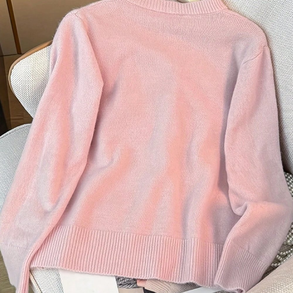 Blush Meadow Embroidered Faux Pearl Cherry Sweater Cardigan - Picture 2 of 5